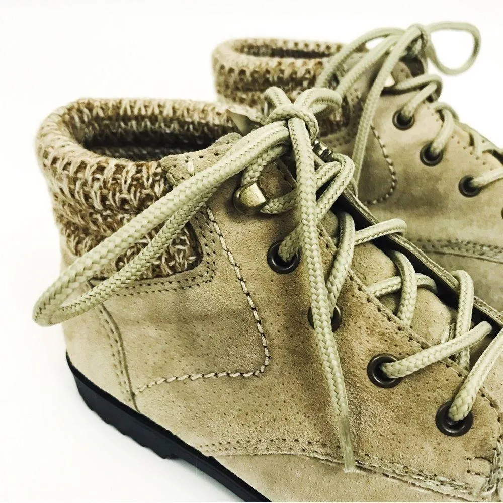 Vintage Genuine Suede Knit Cuff Ankle Boots | Size 6 Tan - Image 12