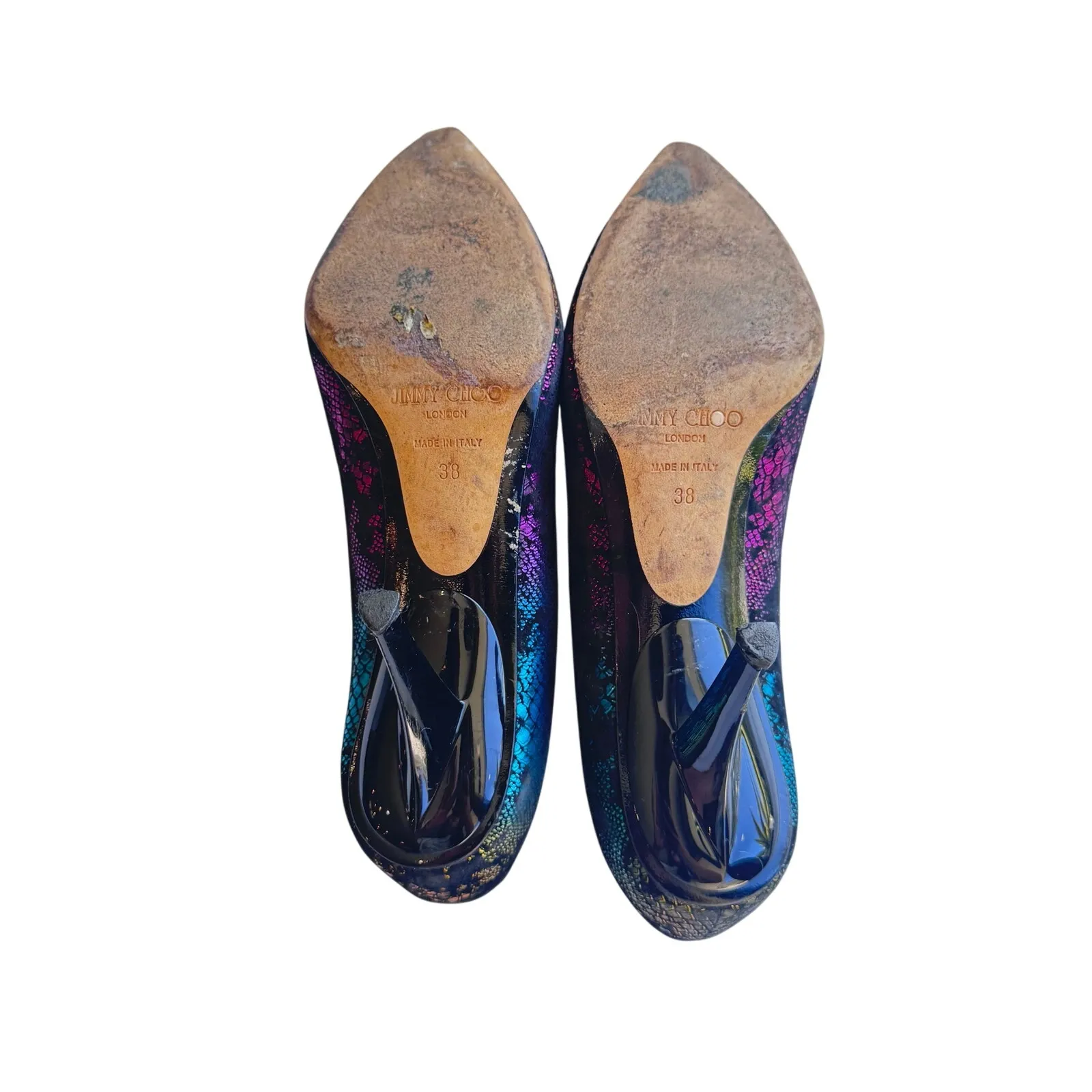 Jimmy Choo Multicolor Metallic Snake‑Print Suede Pumps Size 38 Pointed Heels - Image 9