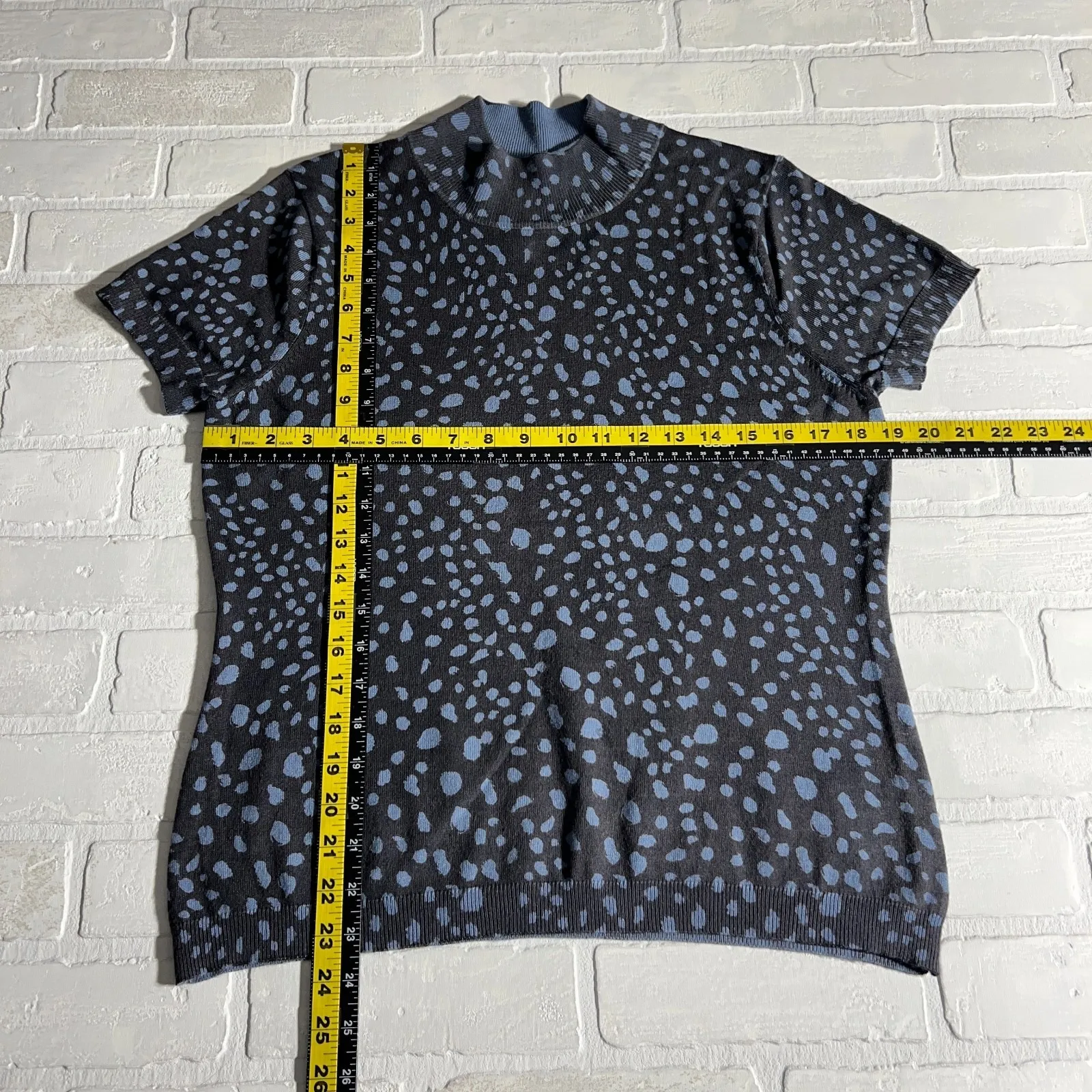 Javier Simorra Barcelona Sweater Top Womens 12 Blue Dot Mock Neck Short Sleeve Blue - Image 2