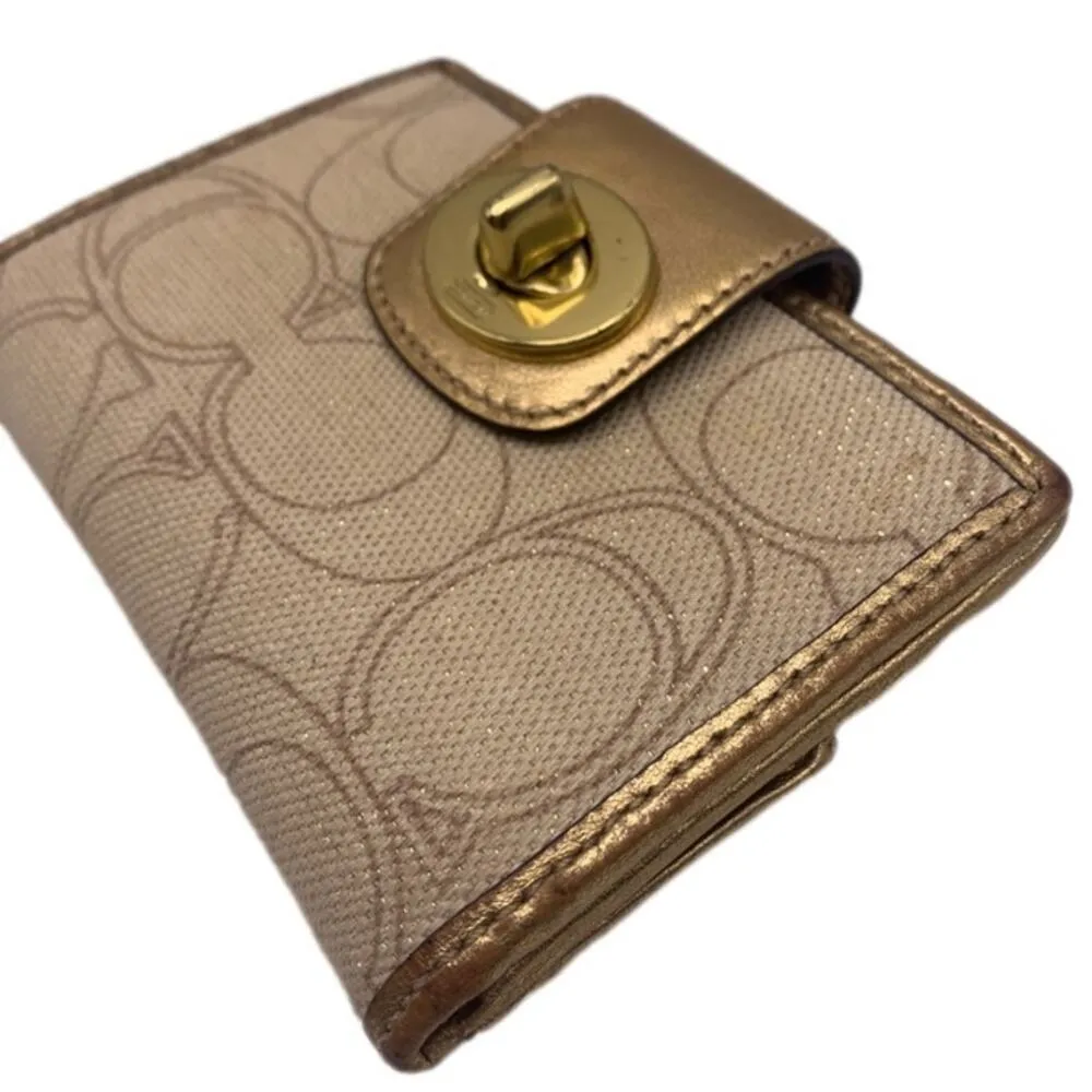 COACH Brown Gold Signature Canvas Wallet - Image 4