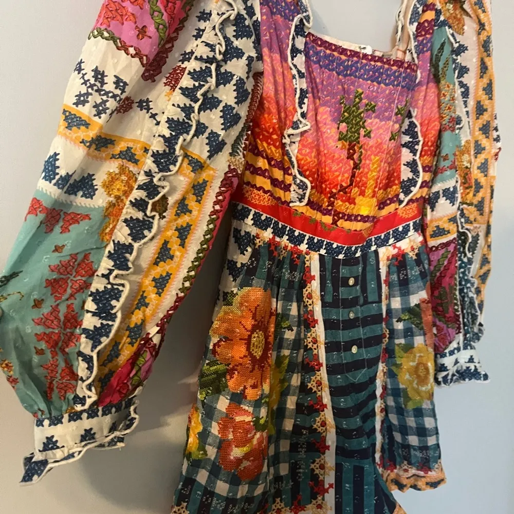 FARM Rio Summer Vibe Patchwork Floral Romper XS Multicolor Boho Festival Vaca - Image 2