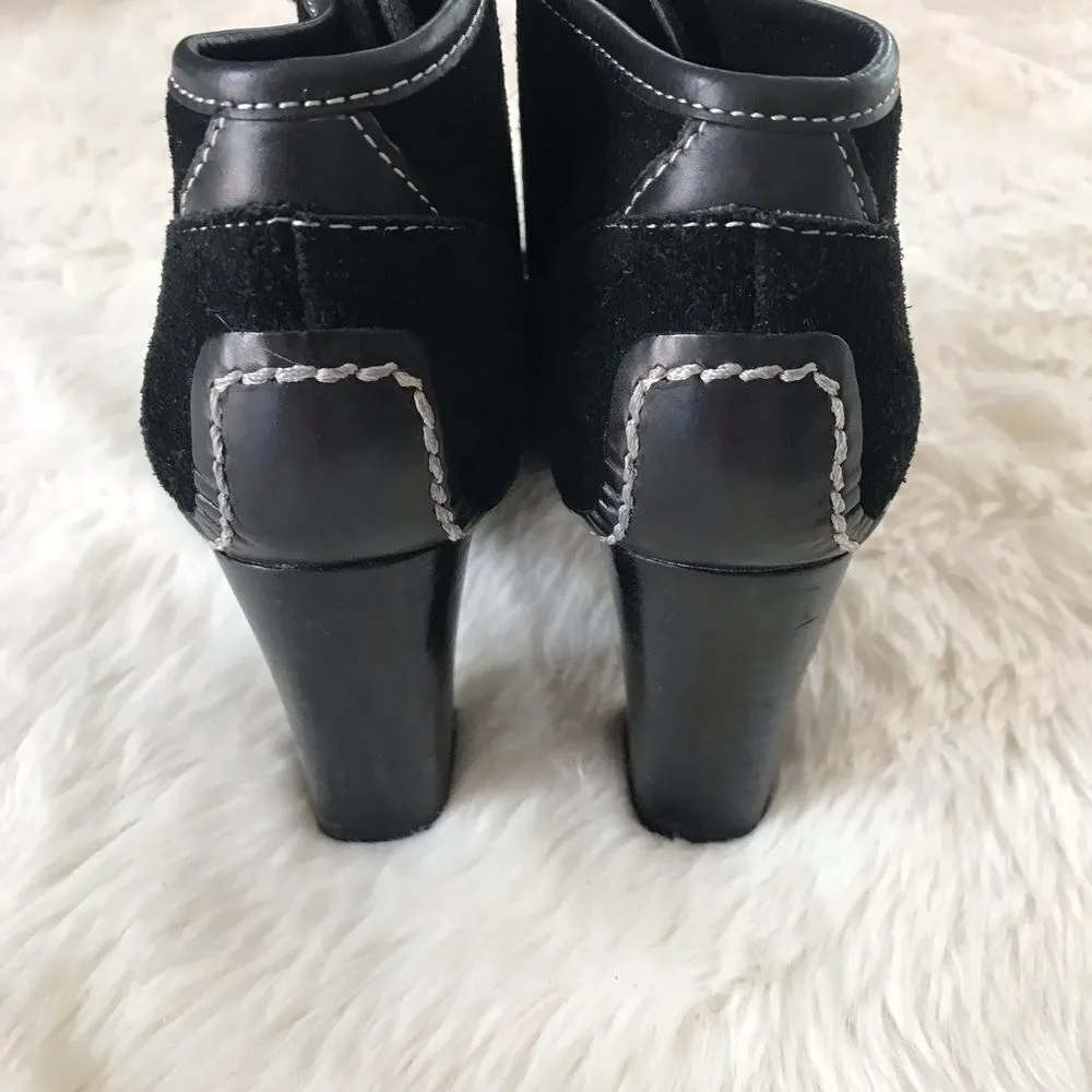 NINE WEST Suede Moccasin Ankle Boot Bootie Black Chunky Heel Leather Size 5.5‎ - Image 6