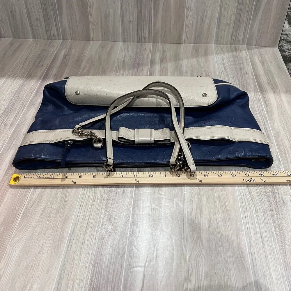 Kate Spade Navy and Cream Tote Bag Ostrich Print Satchel Chain Shoulder Bag - Image 15