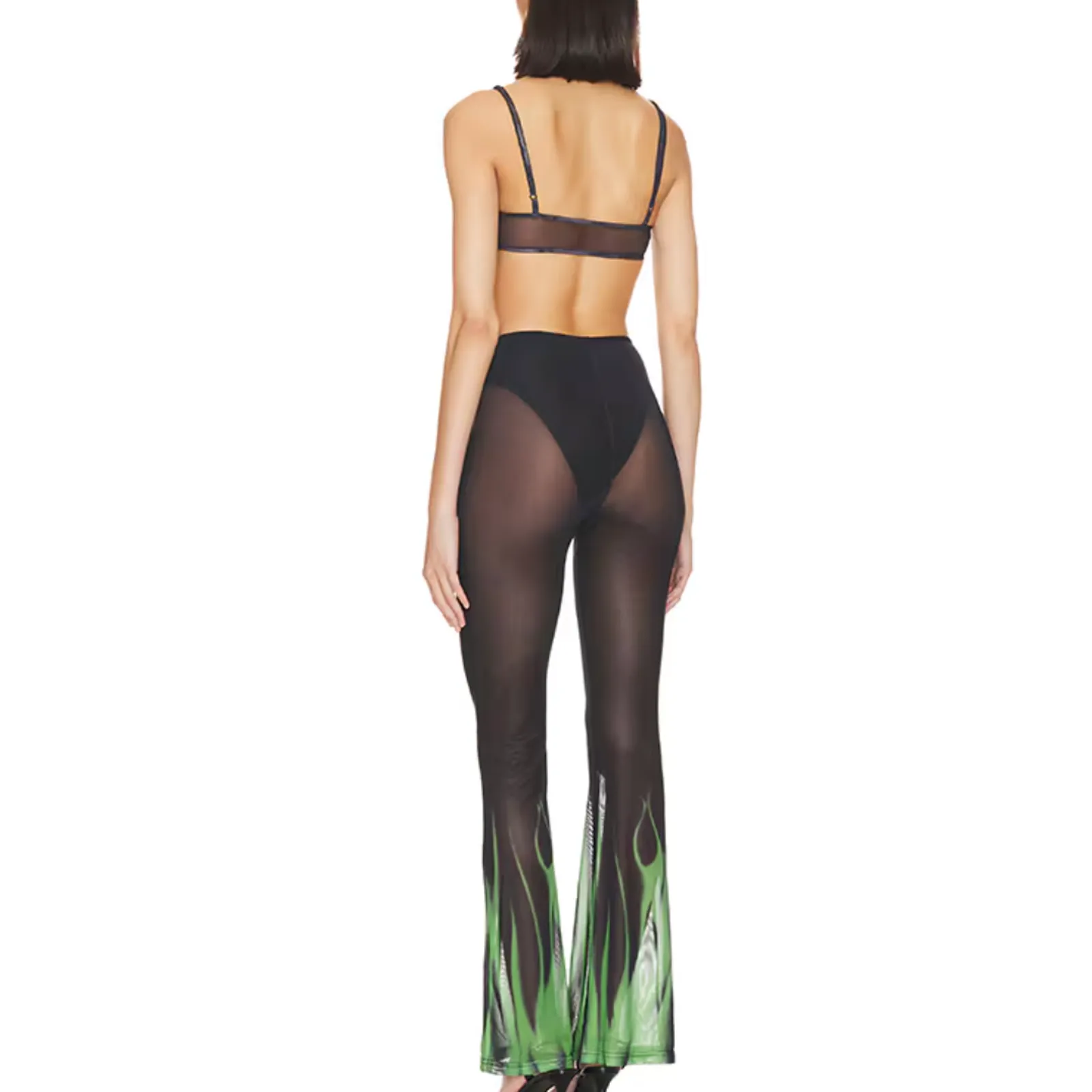 Superdown Black Sheer Flare Pant Set LARGE Crop Top Wicked Cochella Festival NEW - Image 3