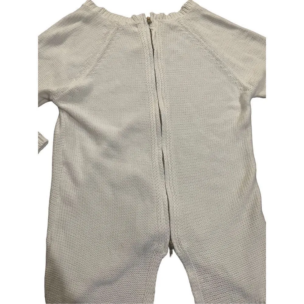 Zara Knit white sweater with zip up back sz medium - Image 5