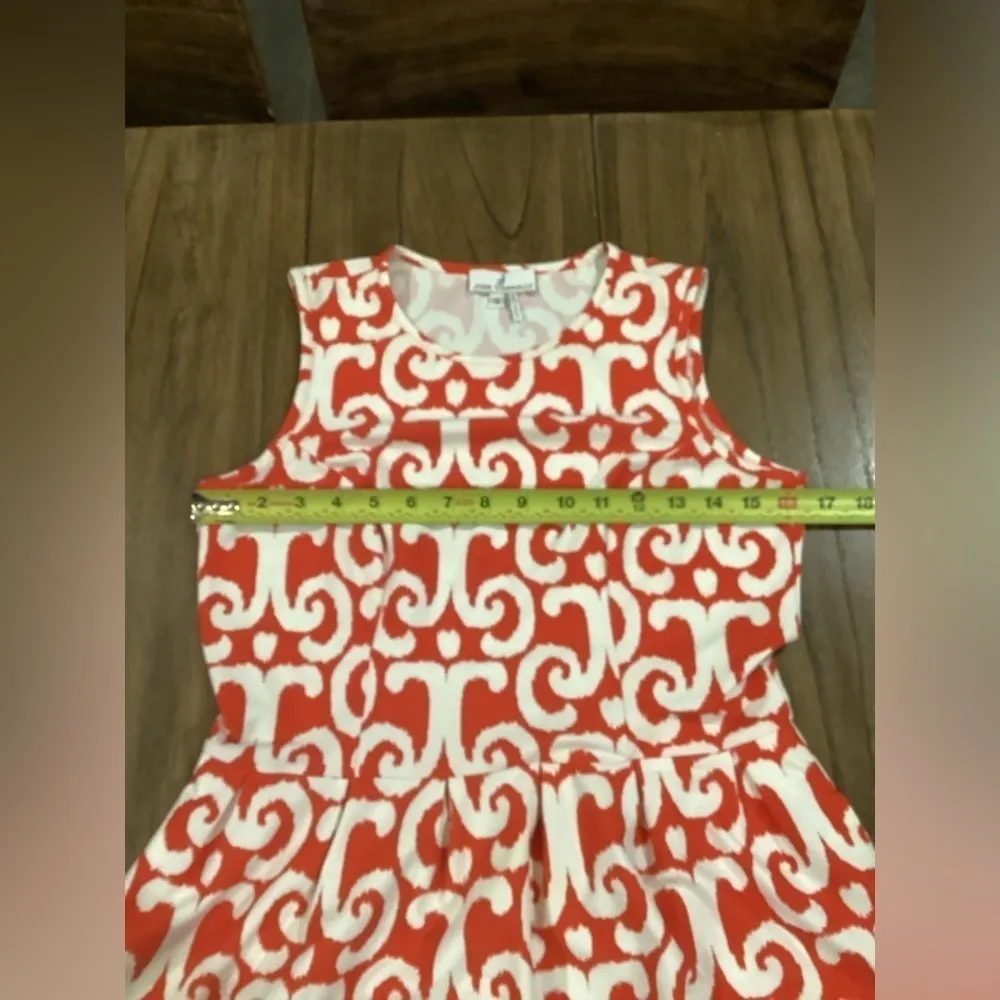 Jude Connally Mary Pat Ikat geo Print sleeveless red retro a line mini Dress S - Image 7