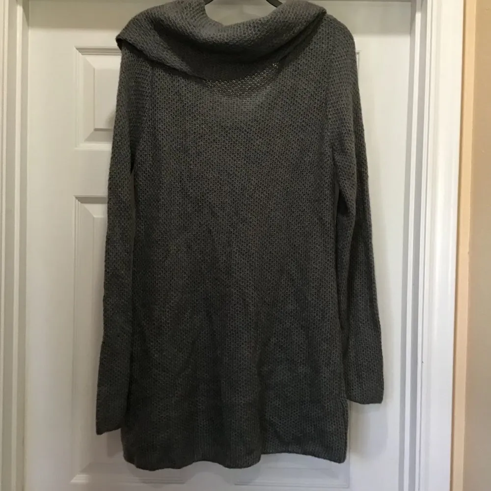 ANN TAYLOR Mohair Gray Sweater Size Large Drape Neck Long Sleeve Chunky Knit - Image 4