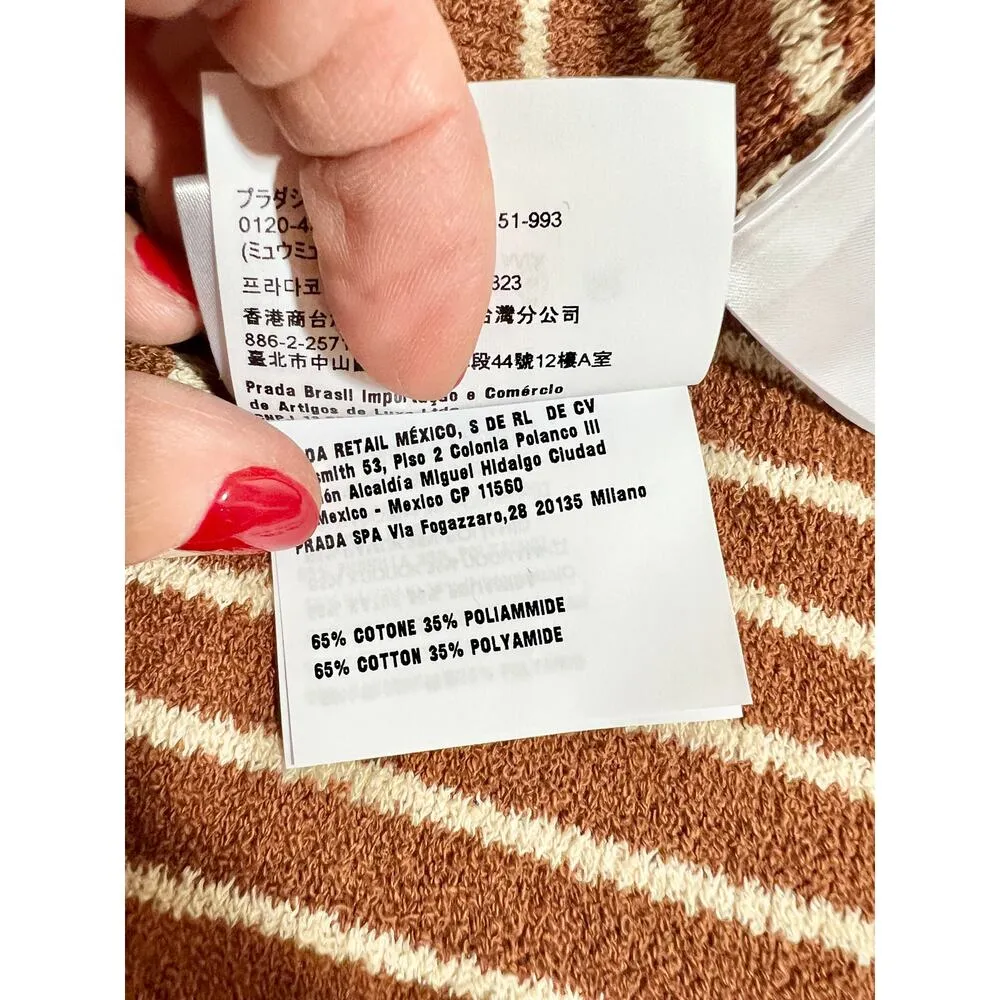 NWT Miu Miu Gonna Cotton Boucle Striped Mini Skirt Tobacco Women's 38 / US 2 - Image 11