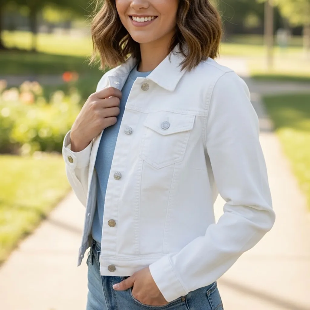 Pre-Owned White Denim Wax Jean Jacket Size Medium - Image 3