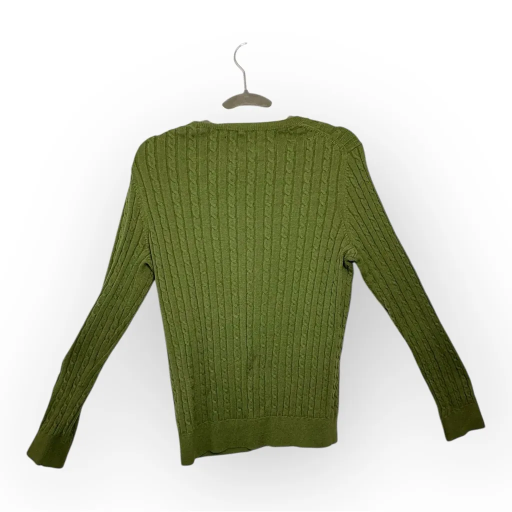 Talbots Olive Green Cable Knit Sweater Long Sleeve Classic Preppy Pullover L - Image 3