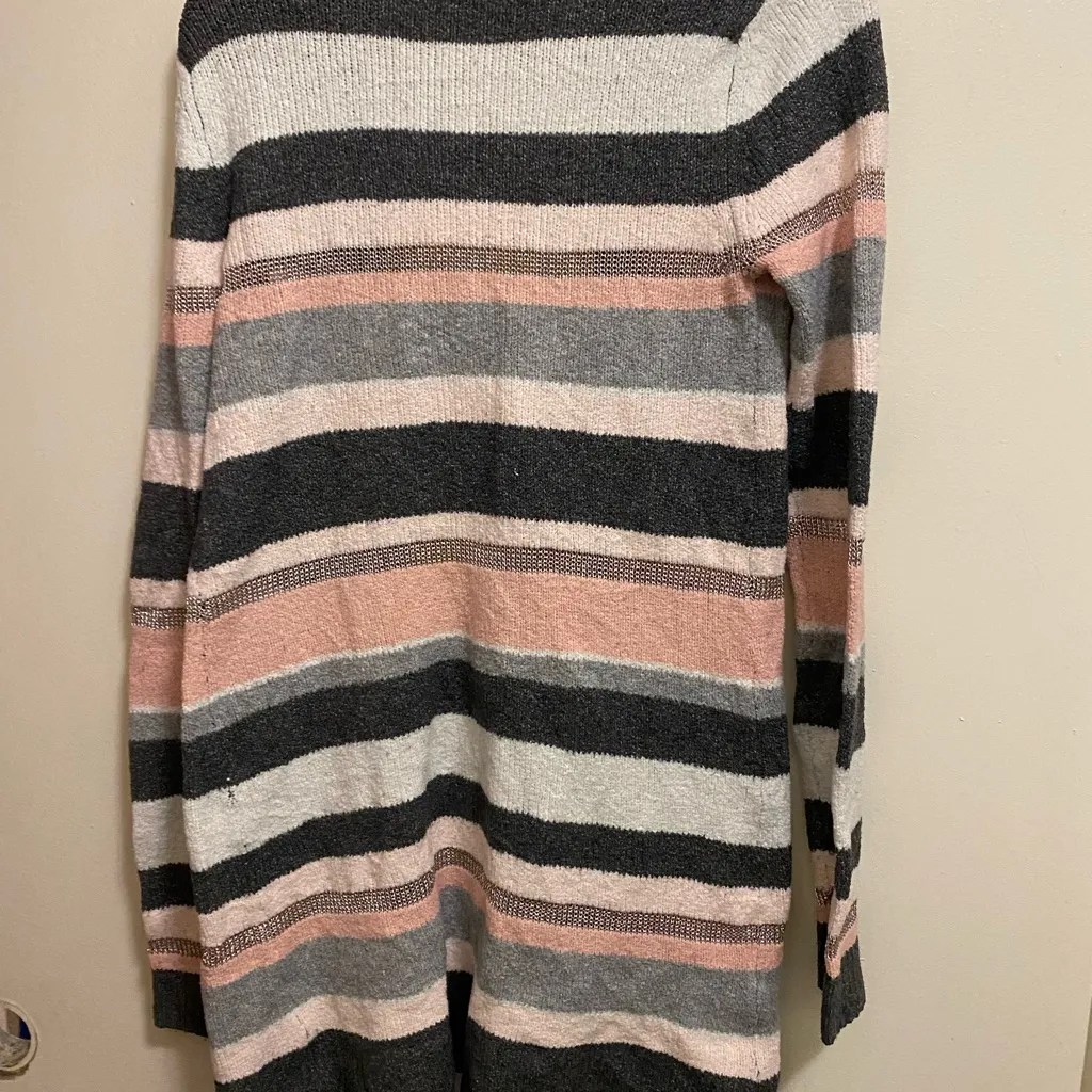 Marled Womens Knit Cardigan Sweater XS Bust 34” Stripes Striped Pink Gray Cream - Image 5