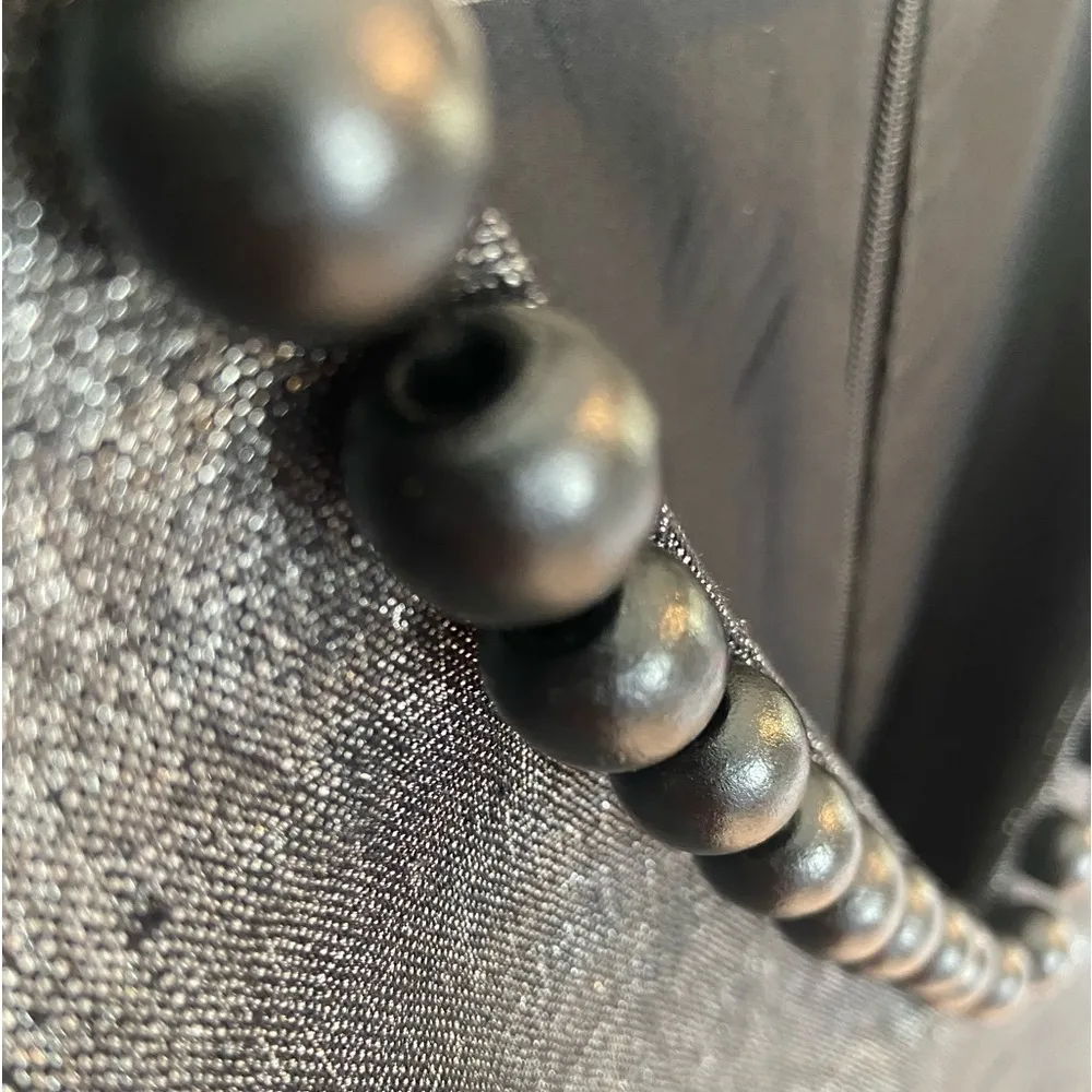 WDNY Dress Sz 12 Black Linen Blend Beaded Metallic Sheath Knee Length Sleeveless - Image 4