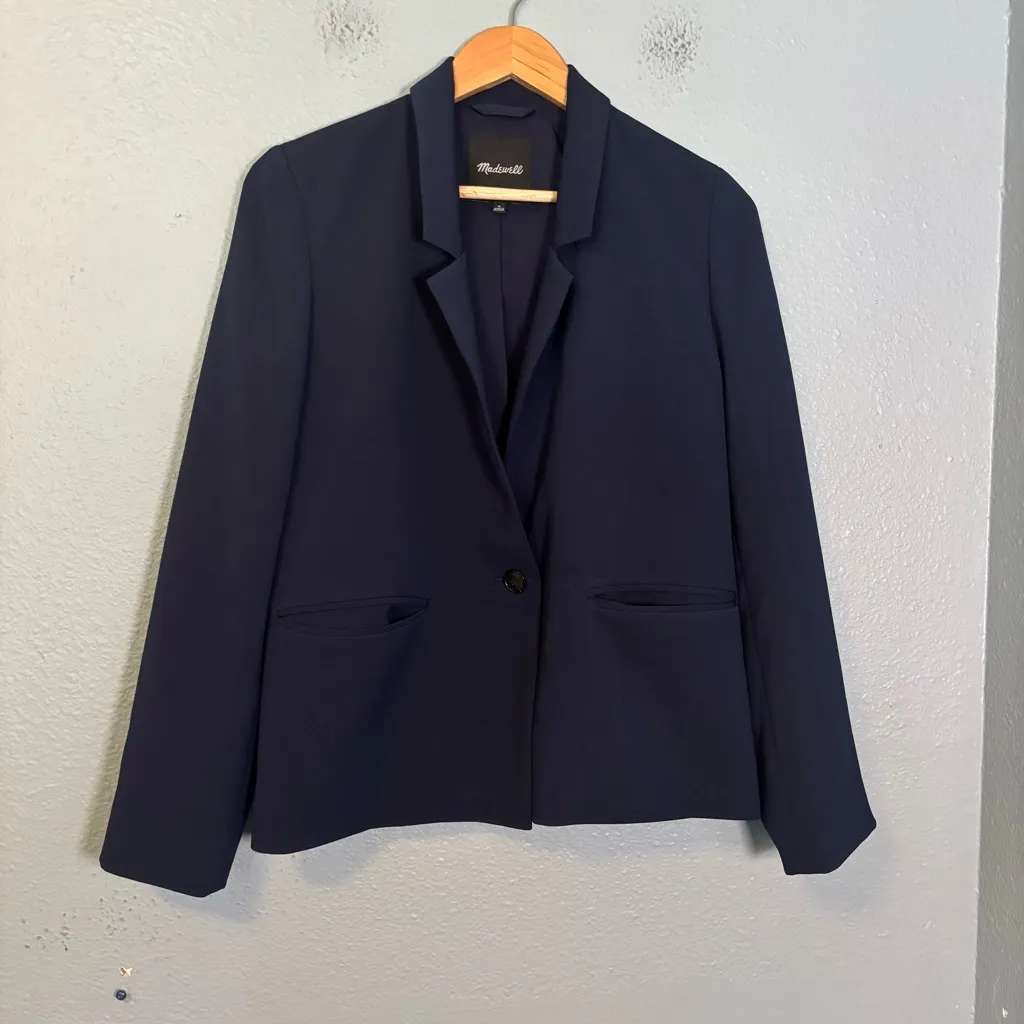 Madewell Women's‎ The Dorset Crop Blazer in Easygoing Crepe Navy Blue Sz Medium - Image 4