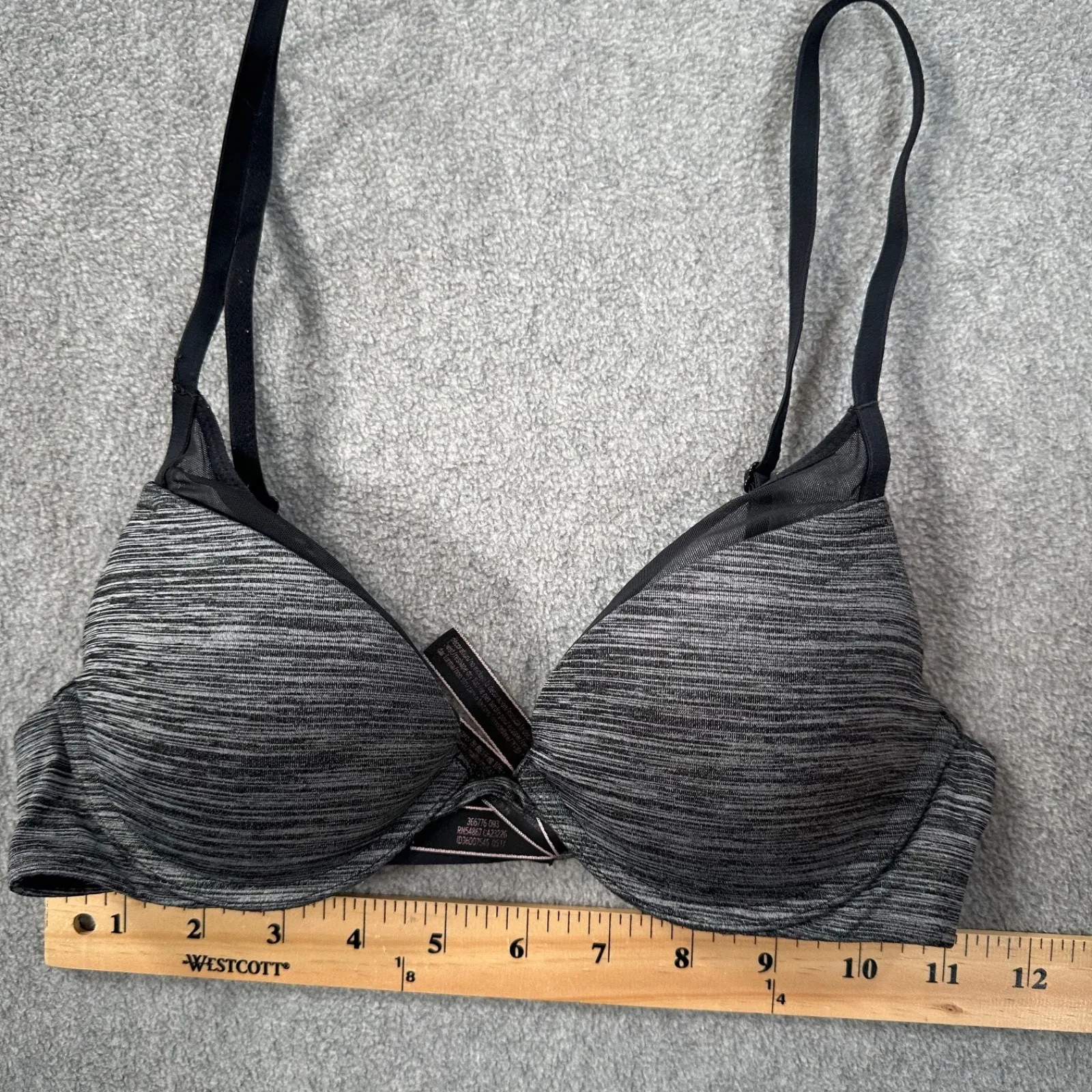 Victoria's Secret Padded Plunge Bra Women's 32B Heather Gray Mesh Cutout - Image 2