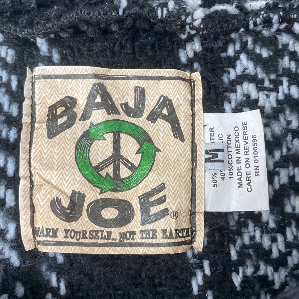 Baja Joe Black & White Striped Knit Long Sleeve Hoody Blanket Sweater M - Image 3