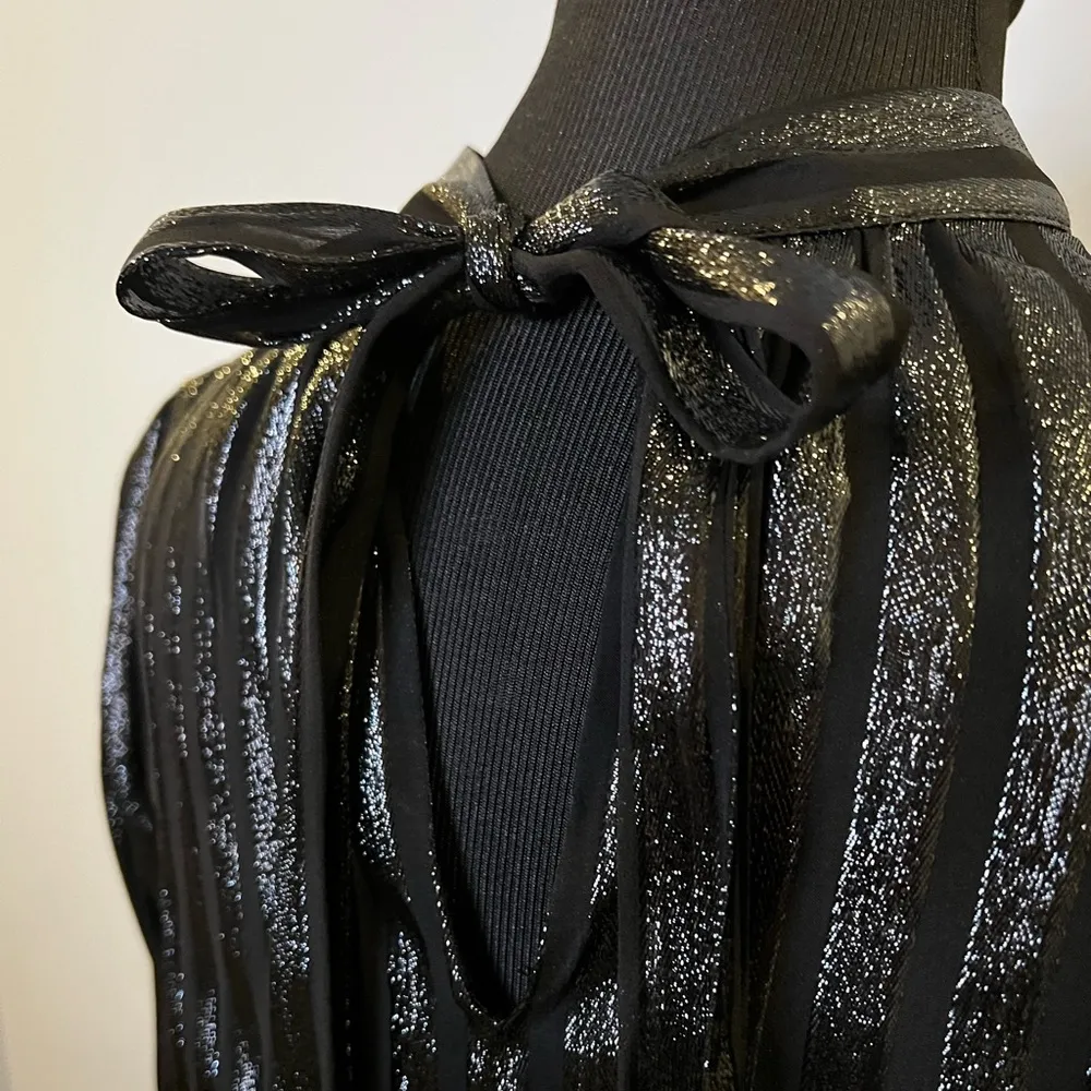 J.CREW Metallic Chiffon Mockneck Top with Tie | S - Image 3