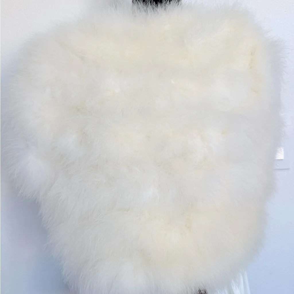 Vintage Ivory Feather Vest Cropped Glam Statement Layer White - Image 2