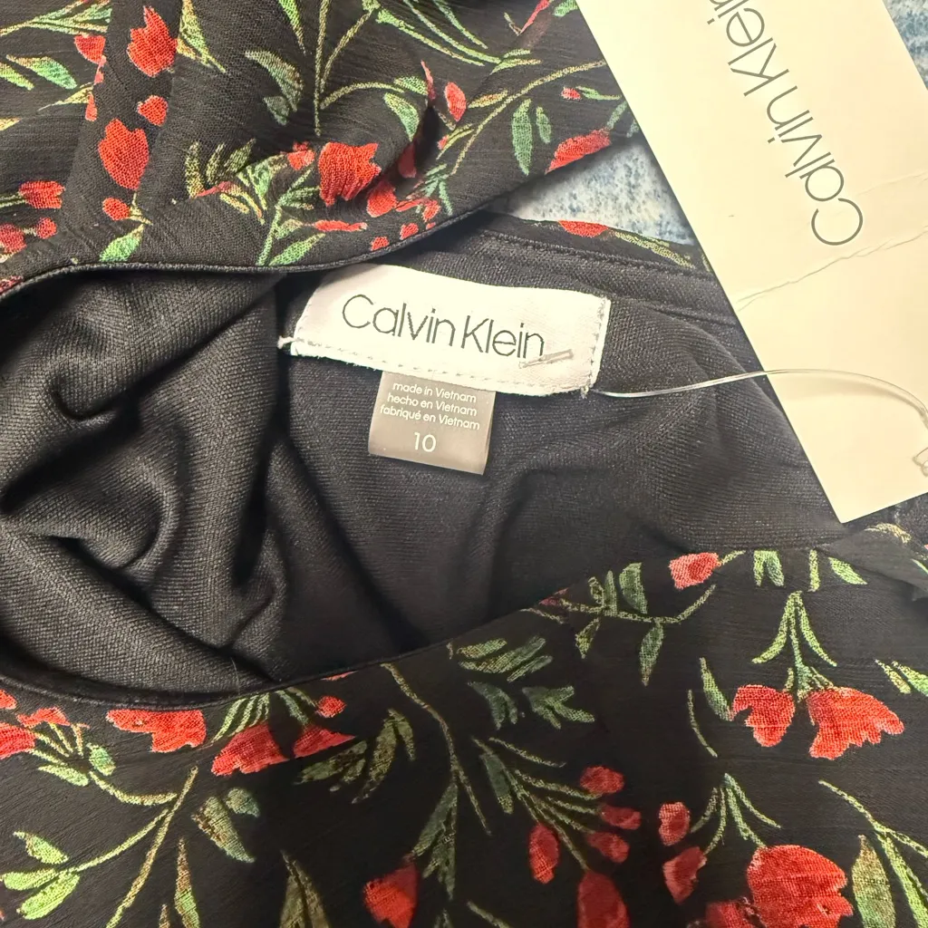 Calvin Klein Black Holiday Dress with Red Floral Pattern- Women's Size 10- NWT - Image 4