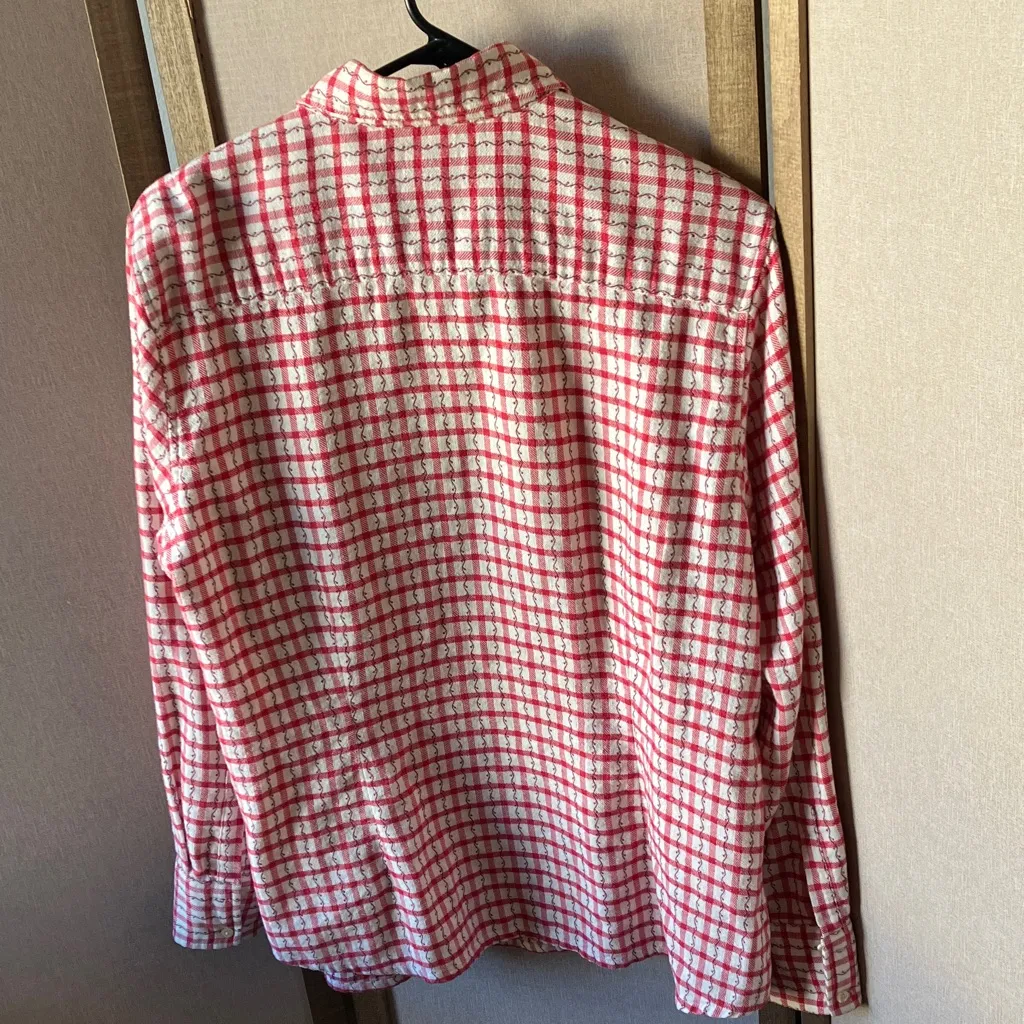 Eddie Bauer Red and White Plaid lightweight flannel Cotton Shirt XL - Image 7