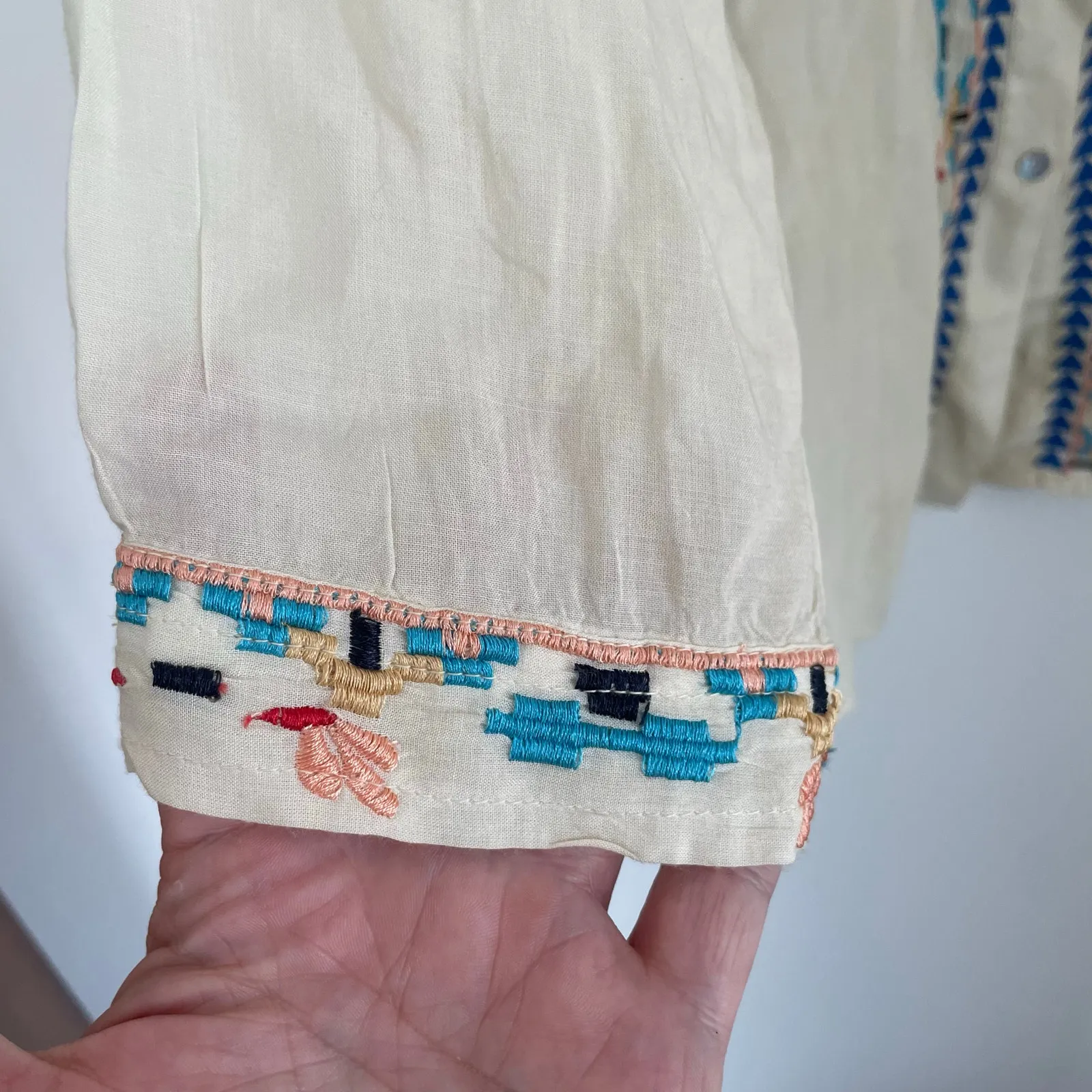 Scully Embroidered Long Sleeve Button Down Top Womens L Cream Size L - Image 9