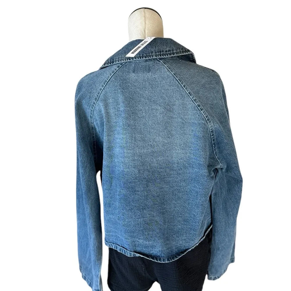 NWT Steve Madden Short Denim Trench Jacket Blue Denim - Image 5