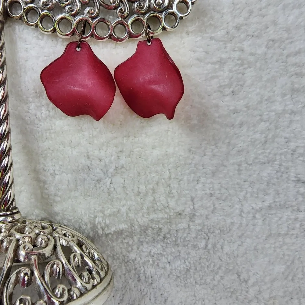 Red Plastic Dangle Earrings Pierced Hook Ear Wires Vintage - Image 4