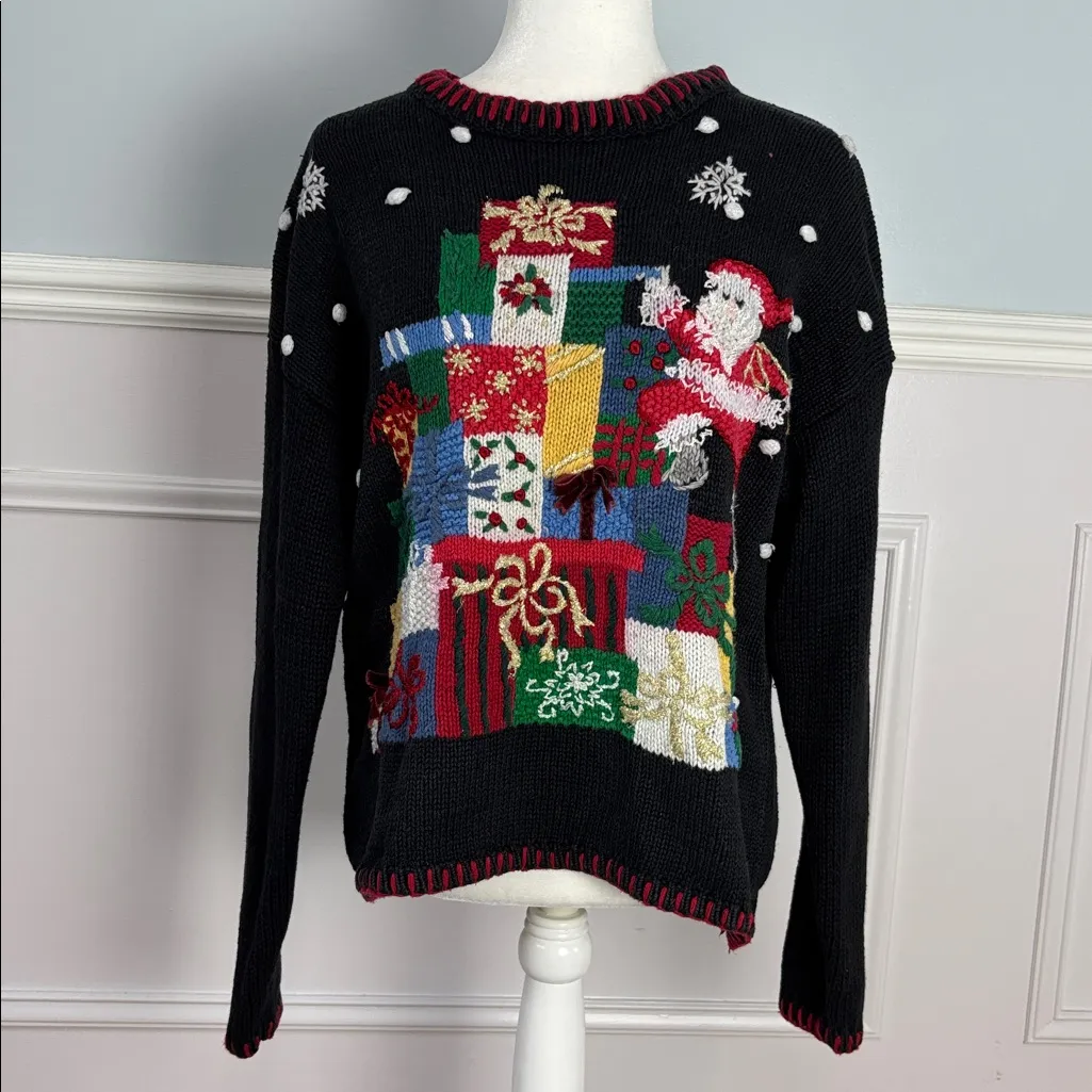 VINTAGE TIARA International Christmas Sweater Size Small Whipstitch Embroidered - Image 4