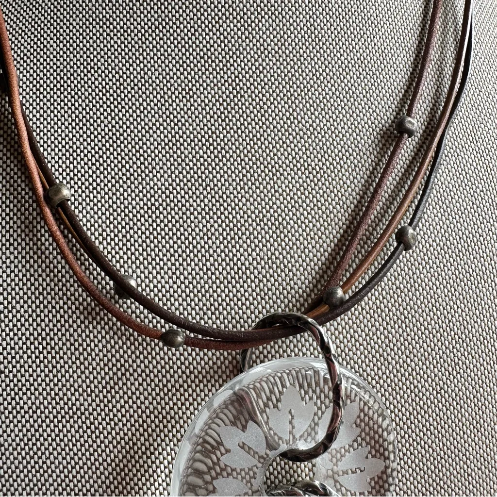 Silpada Etched Crystal Donut and Sterling Silver Pendant on Leather Chain - Image 4