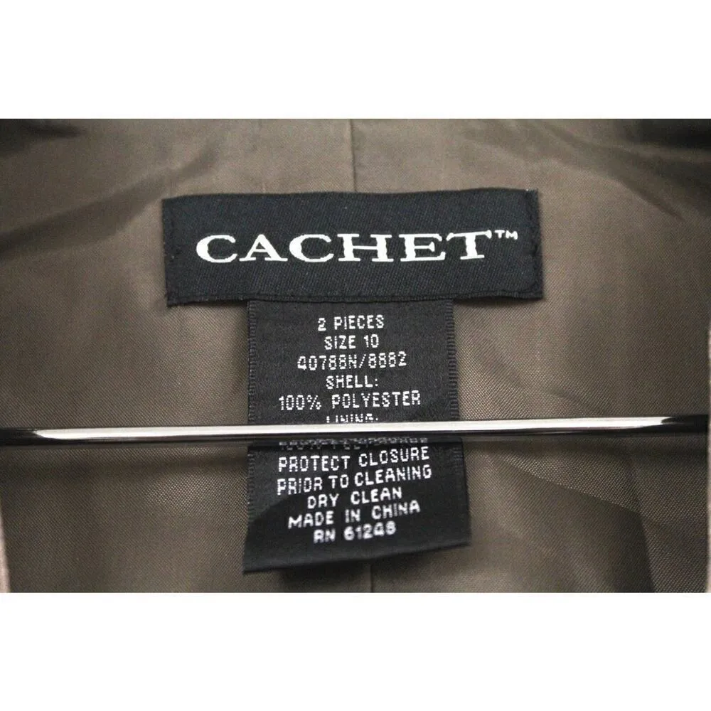 VTG CACHET 2 PC. DRESS WITH JACKET SZ 10 MOB Maxi Embroidered Sequin Bronze NWOT Brown - Image 8