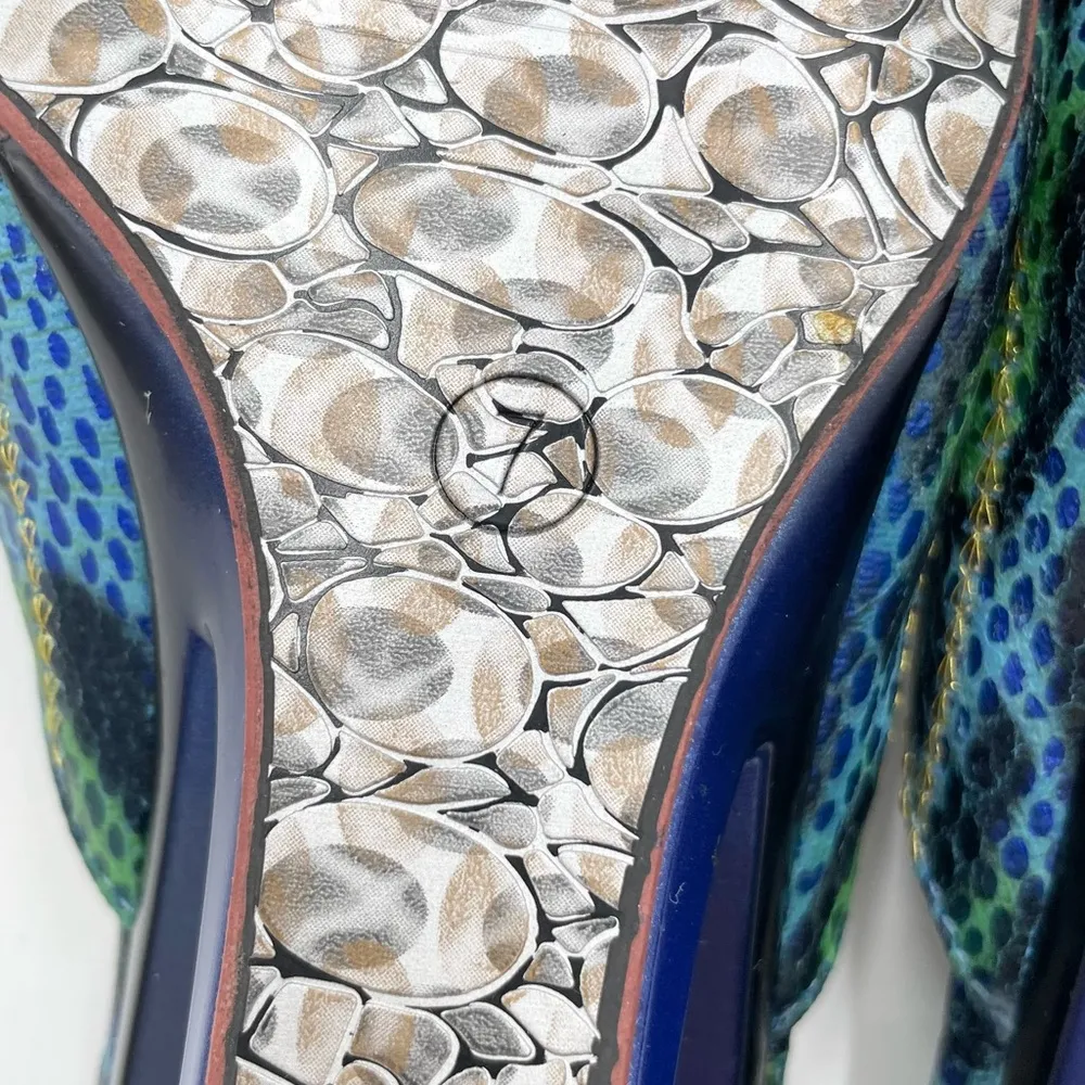 JohnFashion Women's Embellished Beaded Wedge Heel Mules Size 7 Bohemian Colorful Blue - Image 10