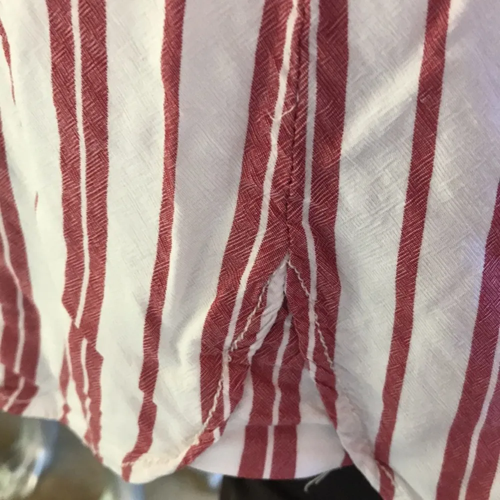 Beach Lunch Lounge Red White Striped Button Down Shirt with Pocket Women's Small - Image 4