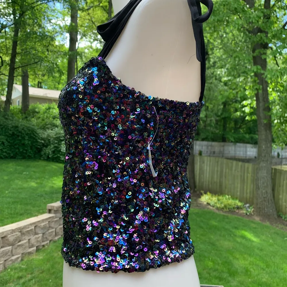 NWT Free People Intimately Black Tie Strap Sequin Cami Top Sz M Medium Rtl $68 - Image 2