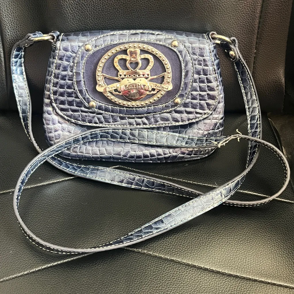 Kathy Van Zeeland Blue Croc Embossed Crossbody Bag - Image 3