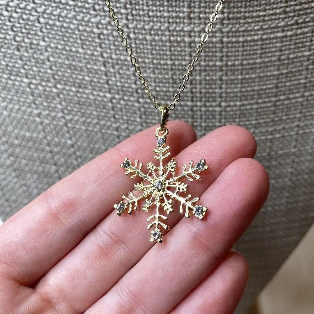Golden Snowflake With Rhinestone Accents Necklace New Without Tags Gold - Image 3