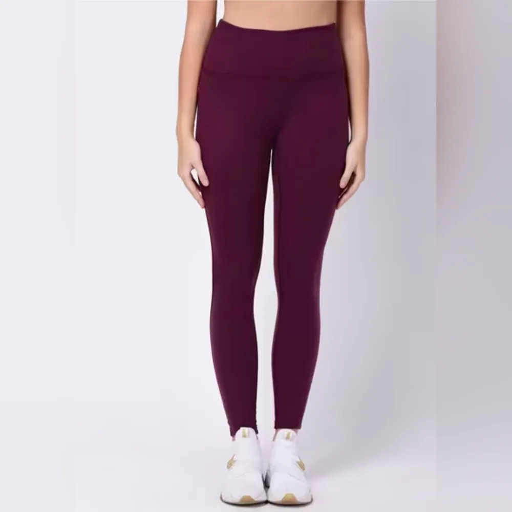 Velocity Womens activewear leggings ankle polyester spandex red wine lightweight Purple Size L - Image 2