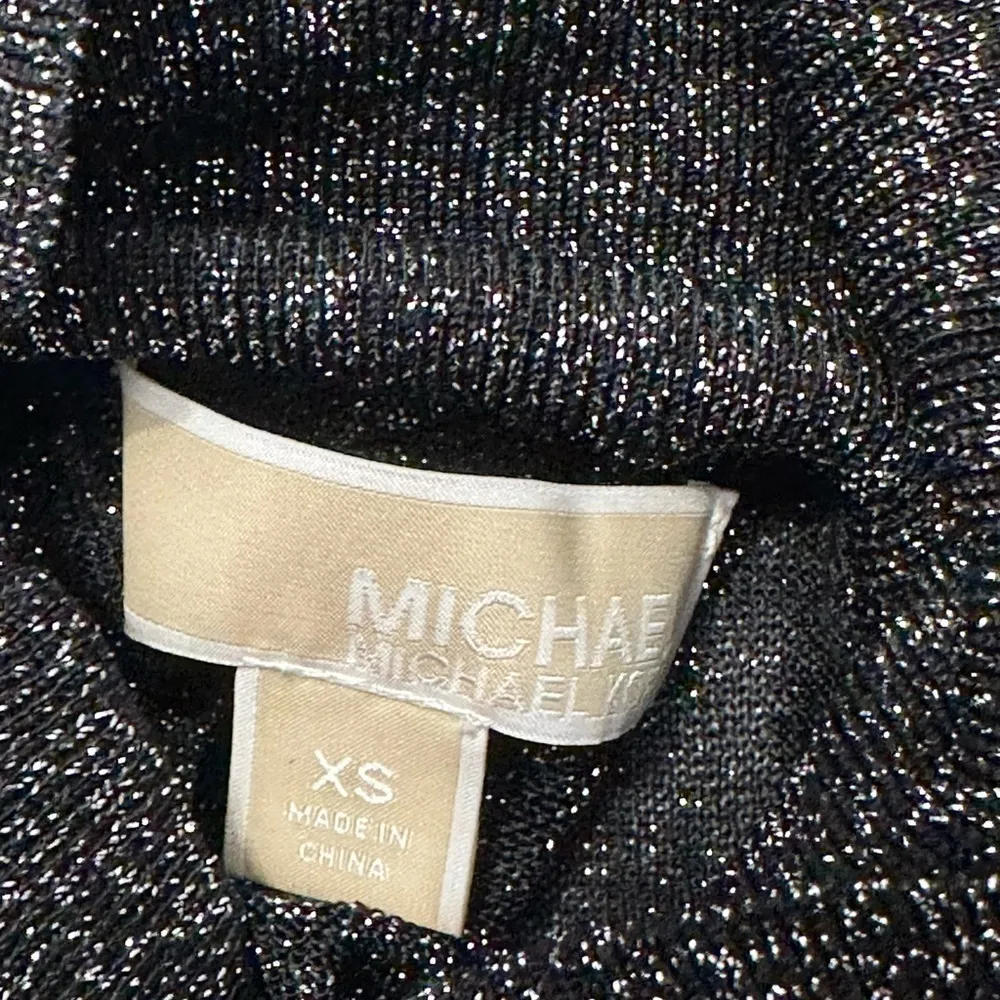 Michael Michael Kors Black Silver Metallic Sheer Long Sleeve Turtleneck Top XS‎ - Image 2