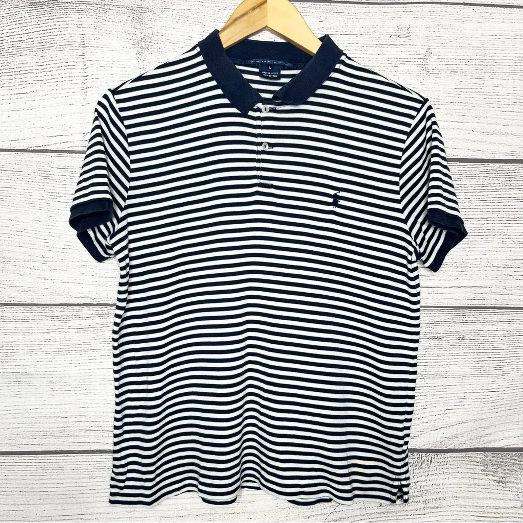 Ralph Lauren Sport Navy Blue & White Striped Women’s Polo Shirt Size Large - Image 2