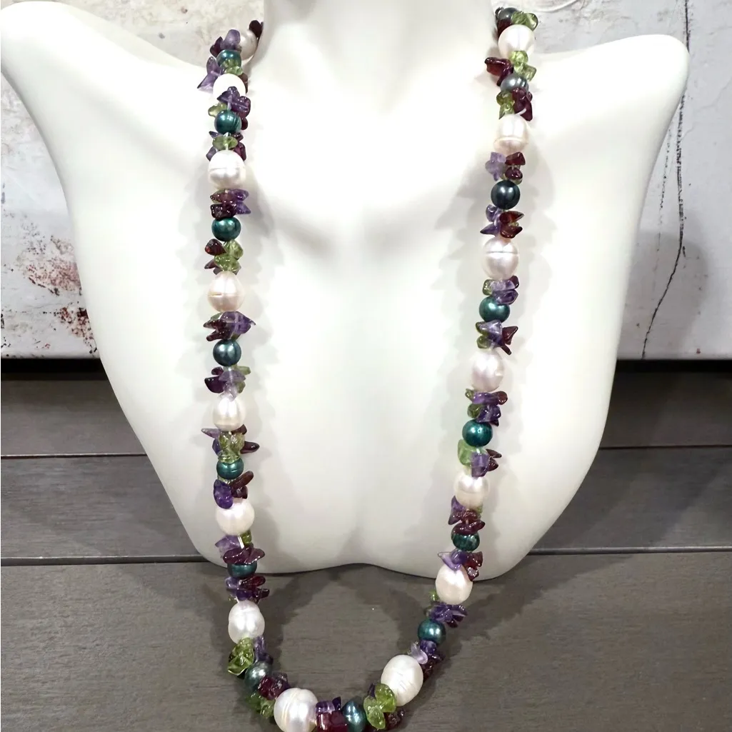 Statement Baroque Freshwater Pearl With Tumbled Amethyst Sterling Silver Clasp White - Image 2