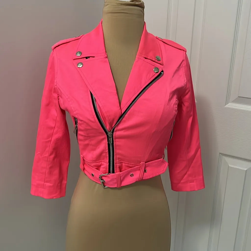 Daanggoodman Tripp NYC Pink Crop Moto Jacket - Image 2