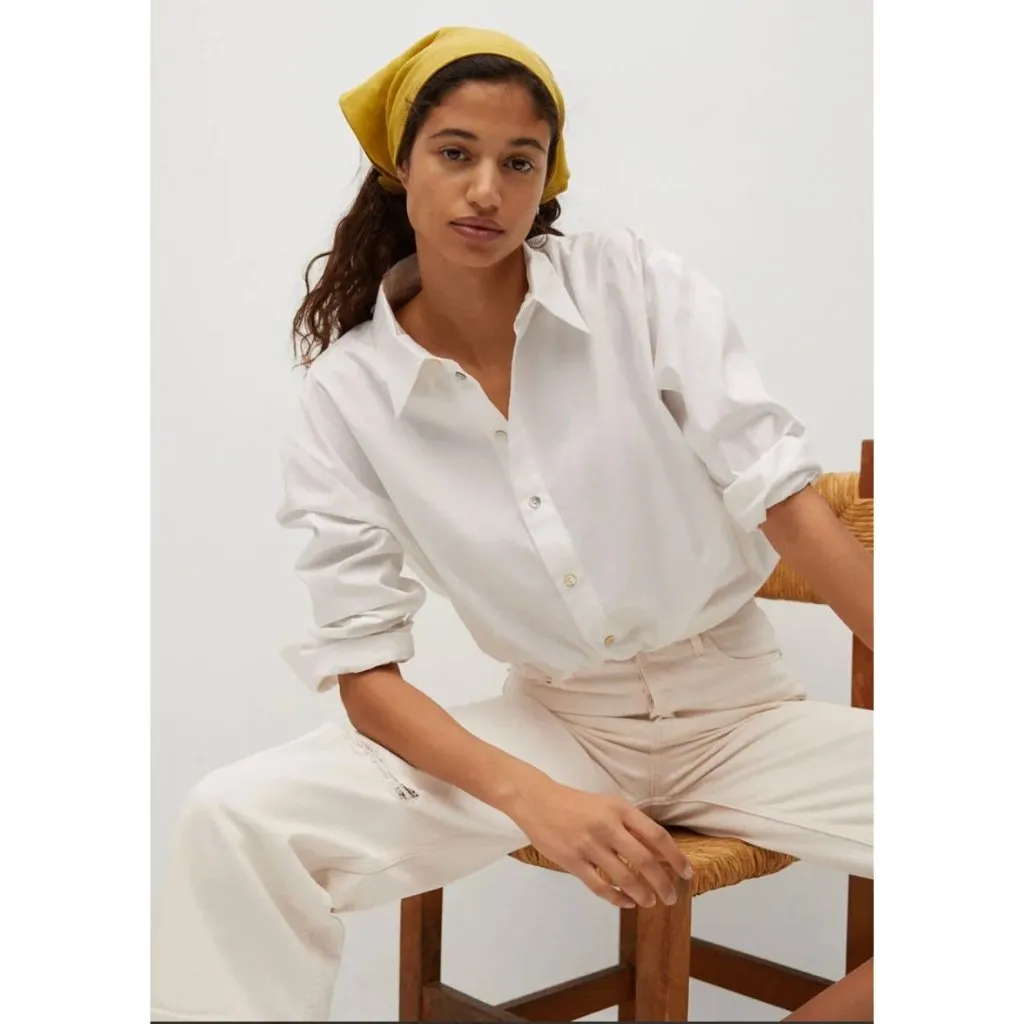 Mango Gabriela High Waist Distressed Knee Wide Leg Button Fly Jeans Ecru Sz 2 - Image 12