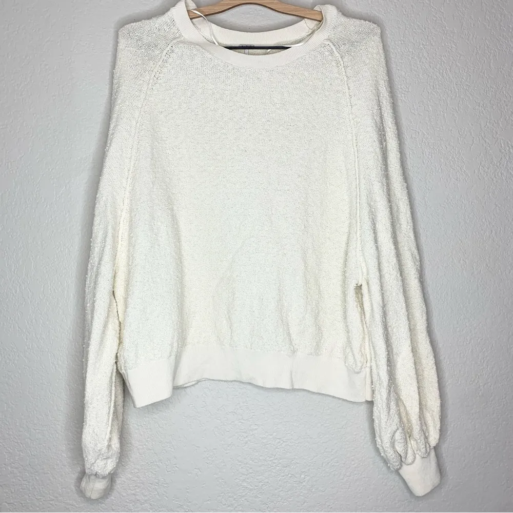 Free People Found My Friend Pullover Cream Textured Crewneck Sweatshirt Size XS - Image 8