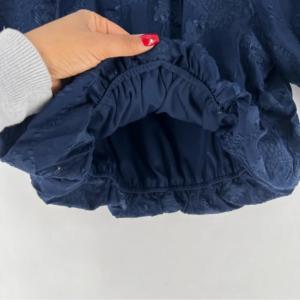 Ophelia Roe Navy Textured Floral‎ Paisley Puff Sleeve Cropped Blouson Top - Image 5