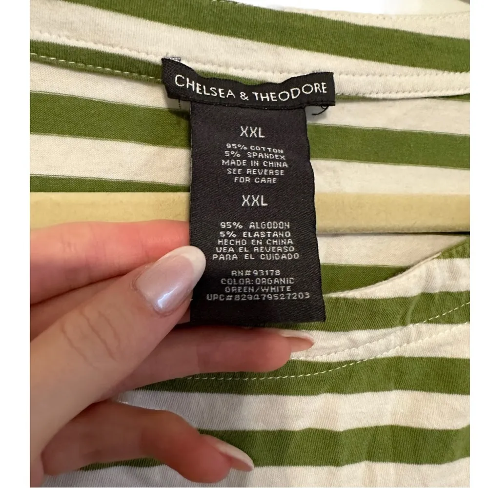 Chelsea & Theodore Green and White Striped 3/4 Sleeve Shirt Size XXL - Image 3