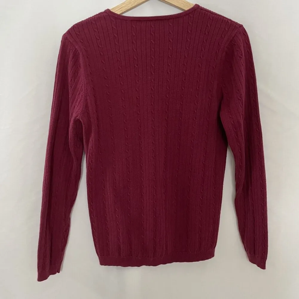 Croft & Barrow Womens Cable Knit Sweater M deep pink crewneck - Image 6