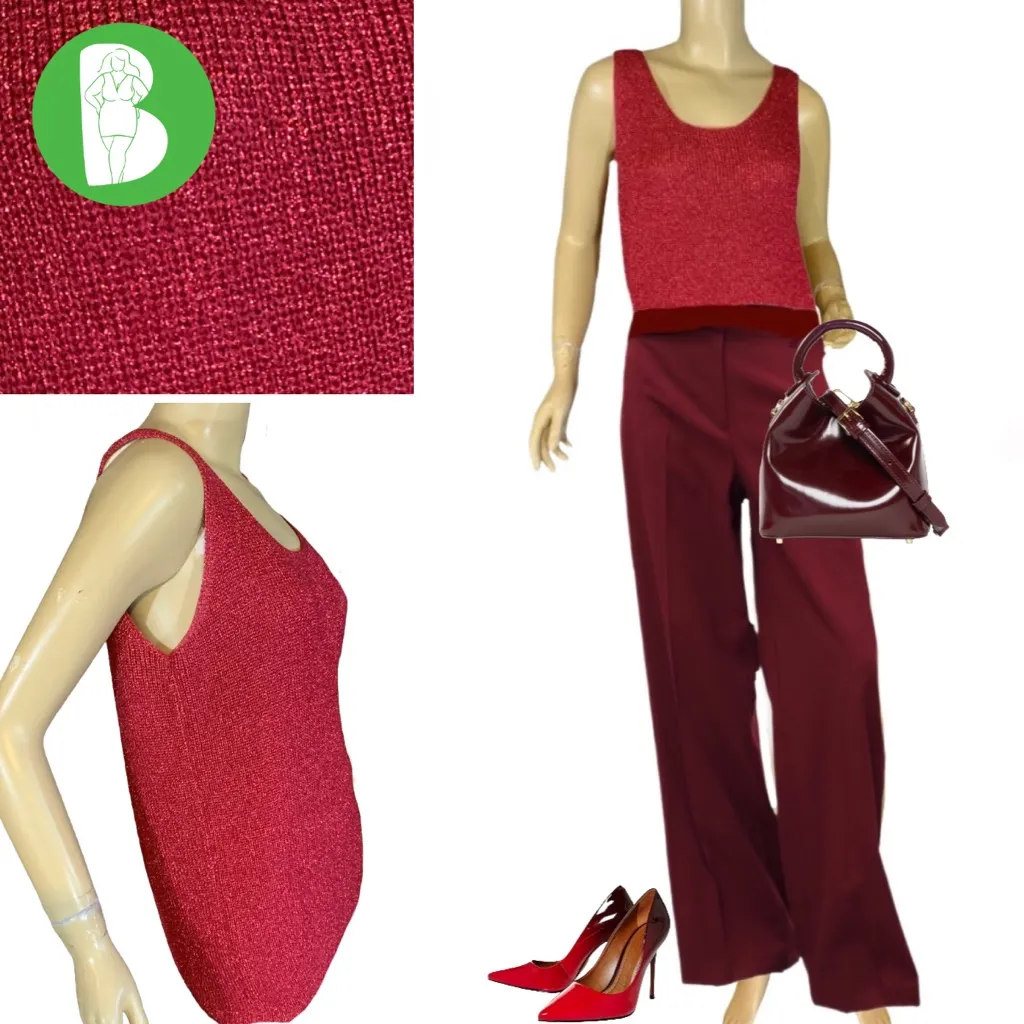 VINTAGE 1990'S CHRISTINE PHILLIPE PINK METALLIC SLEEVELESS SWEATER (M) Size M - Image 2