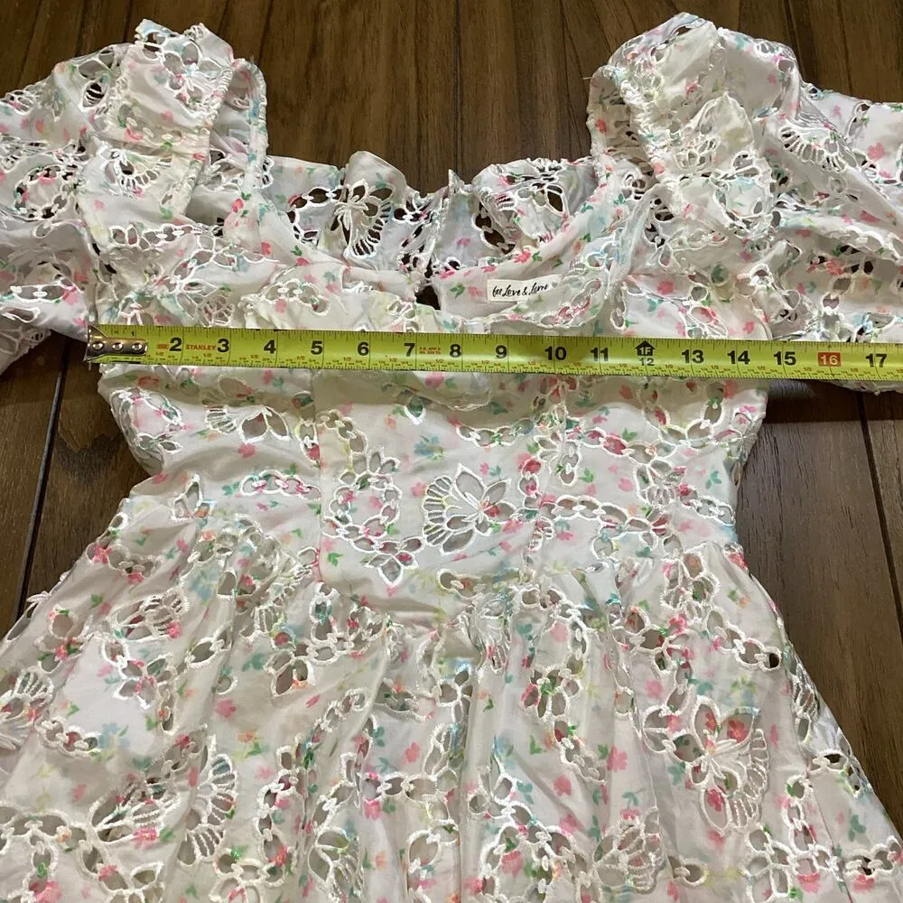 For Love & Lemons Magnolia Mini eyelet Dress Floral Puff Sleeve White XS NWT - Image 8