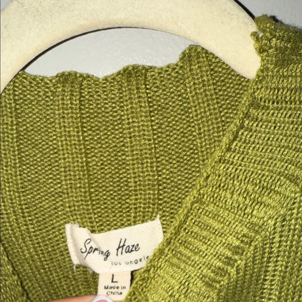 Sleeveless Ribbed Knit Dress Mock Neck in Bright Olive Green Size L - Image 4