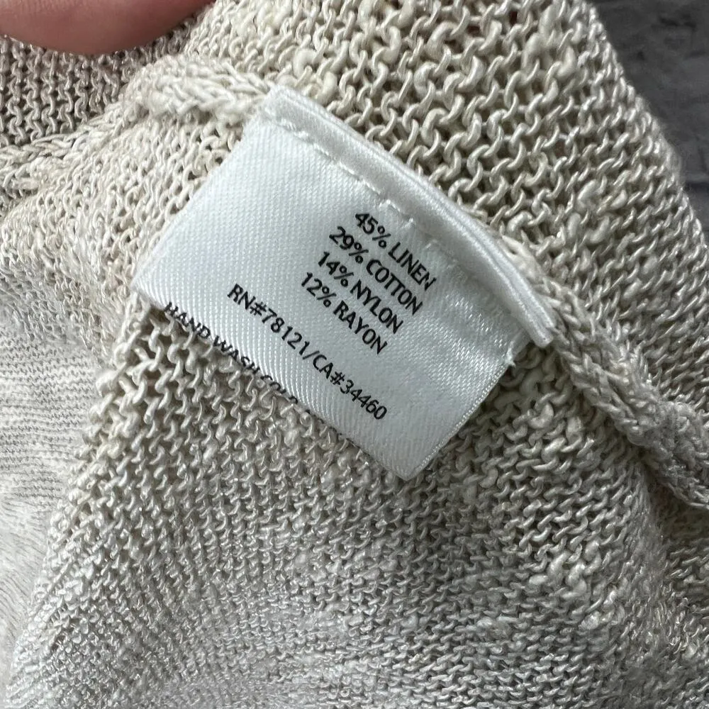 Eileen Fisher Half Sleeve Open Front Cardigan Beige Linen Cotton Blend Petite S - Image 4