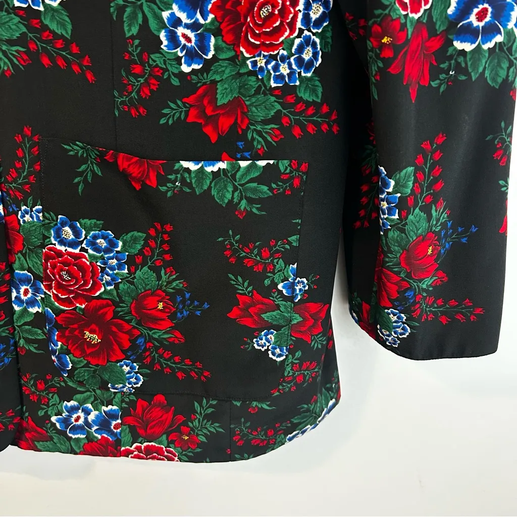 Vintage Alcott & Andrews 100% Silk Red/Blue Floral Button Up Blazer Size 8 Red - Image 6