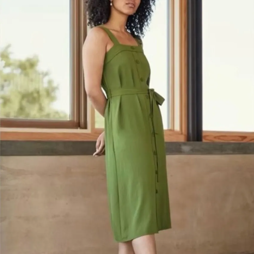 Everlane Chartreuse Green Japanese Goweave Picnic Button Front Midi Tank Dress 6 - Image 2